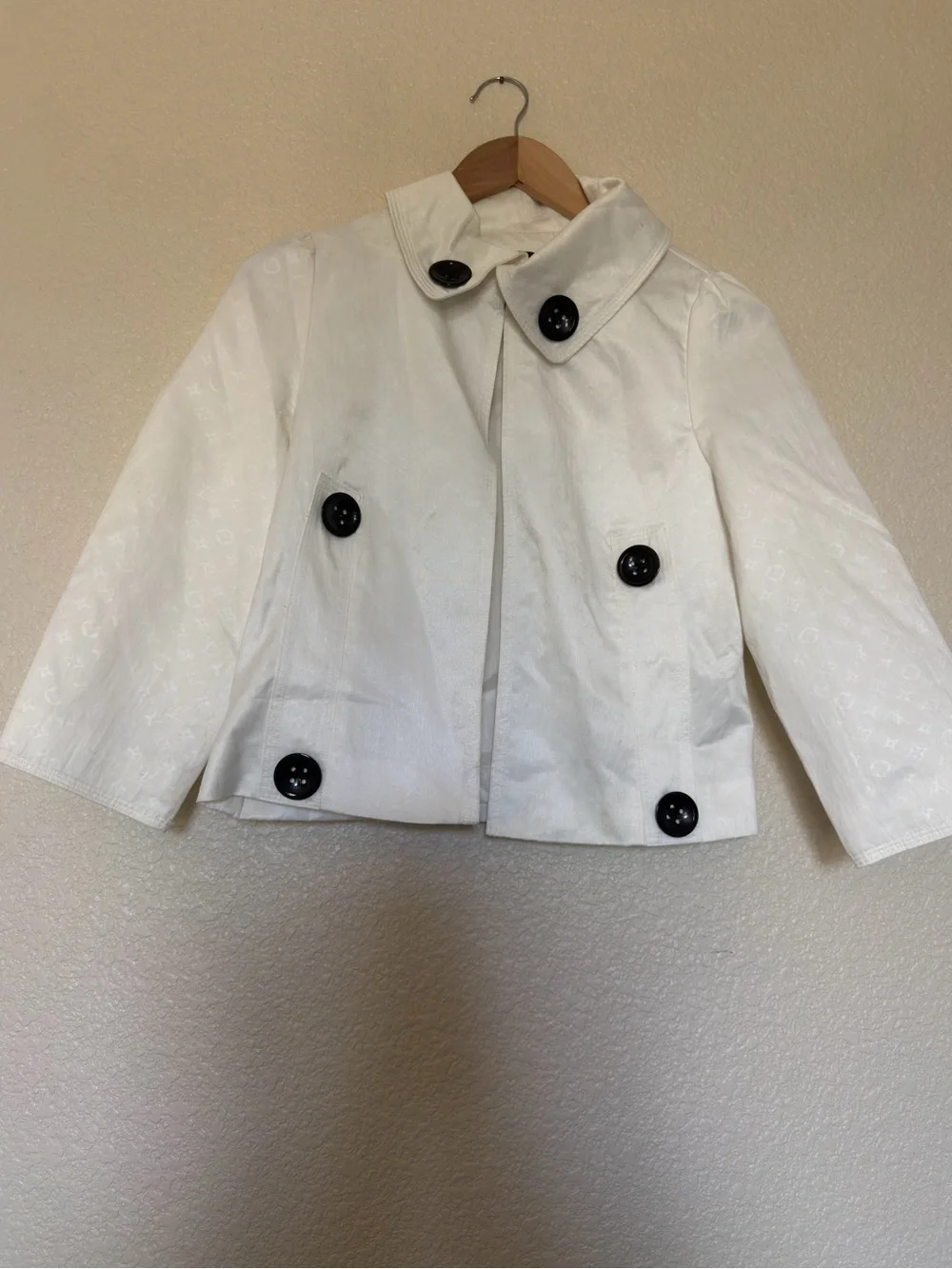 Louis Vuitton Cream Cropped Pea Coat with Black Buttons